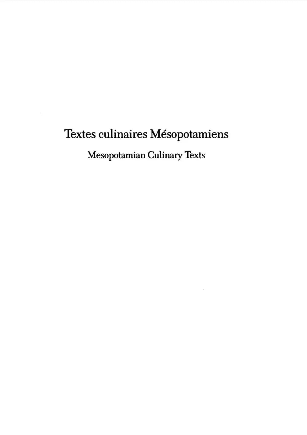 Textes Culinaires mésopotamiens