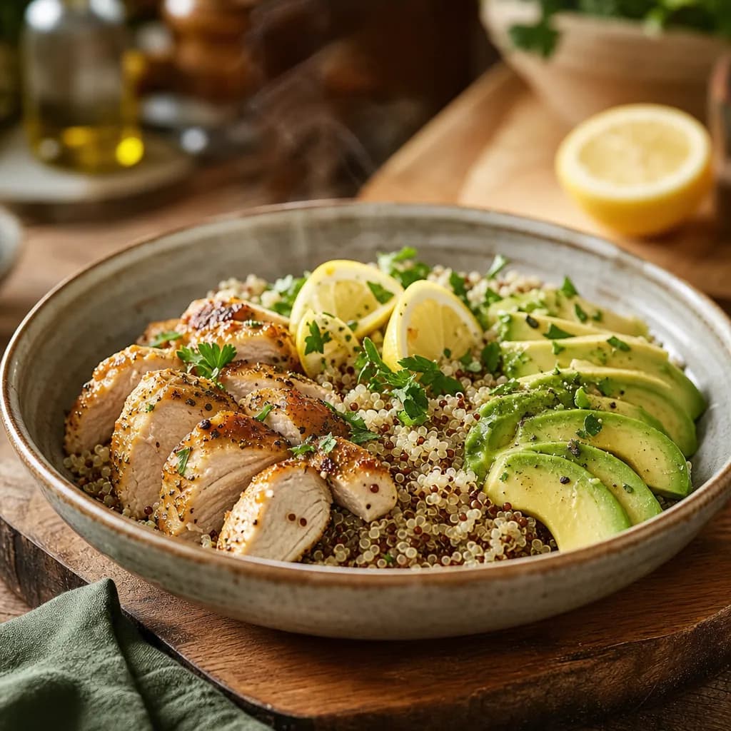 Bowl poulet, quinoa et avocat au citron