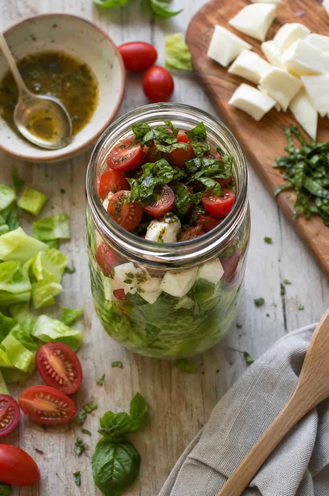Salade Caprese dans un bocal Mason