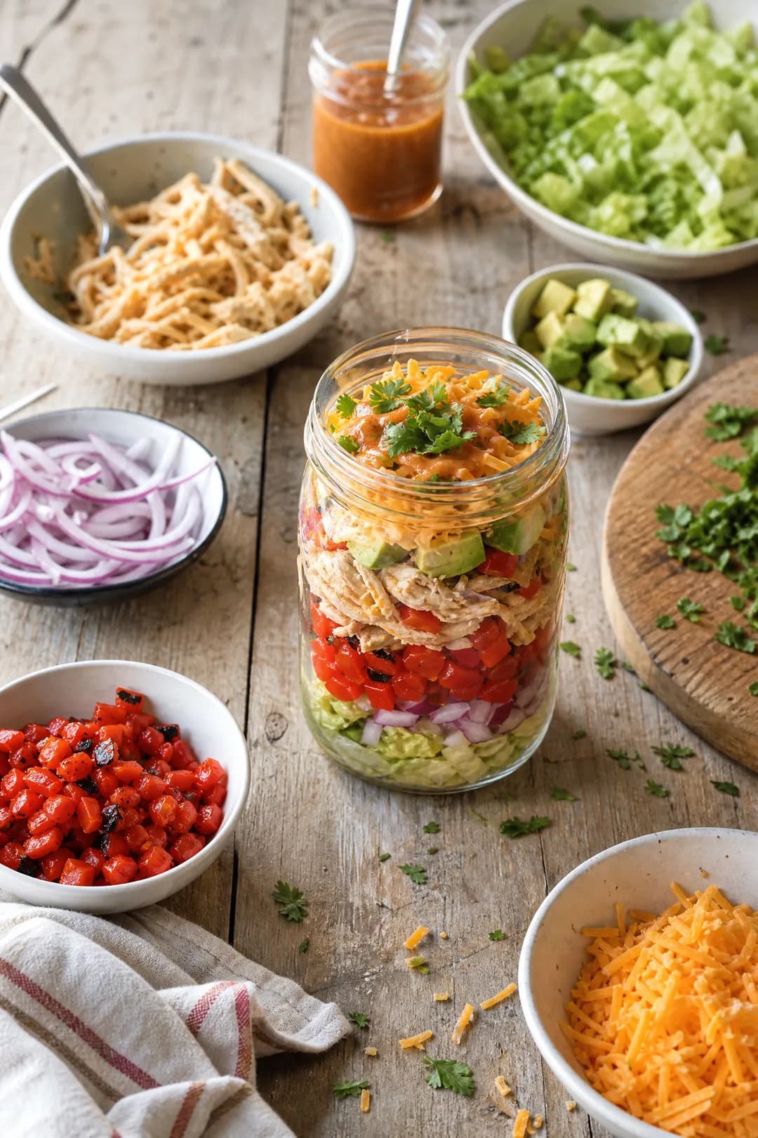 Salade de burritos déconstruite dans un bocal Mason