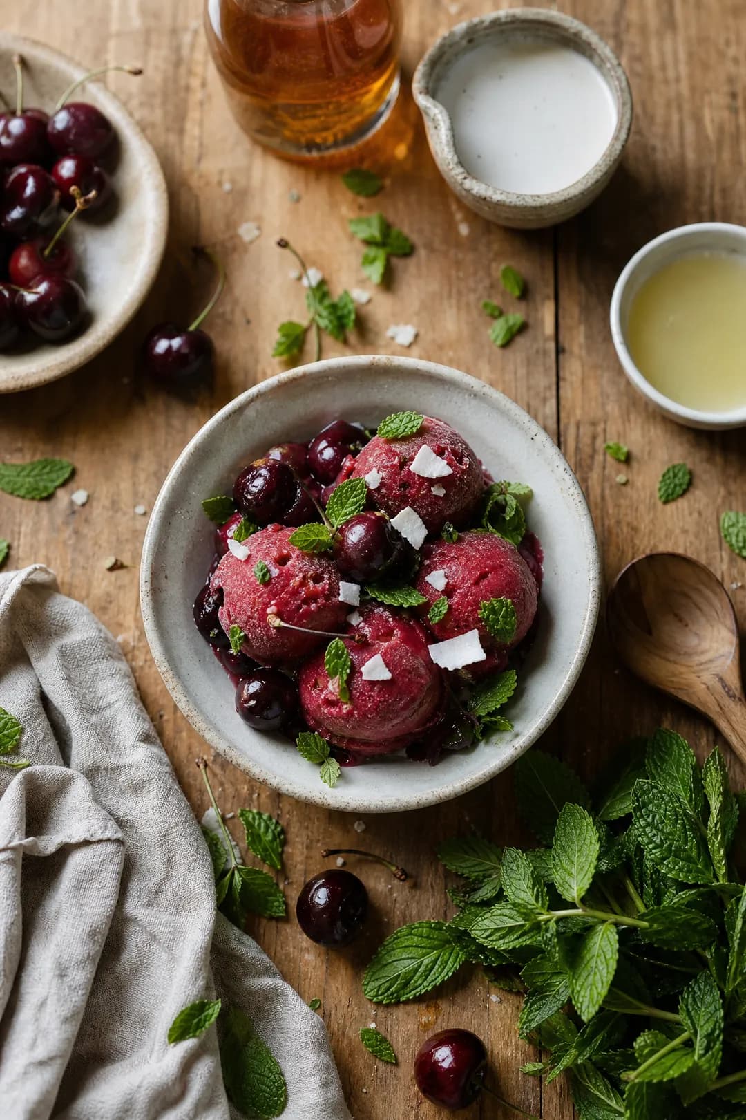 Sorbet à la cerise et à la menthe