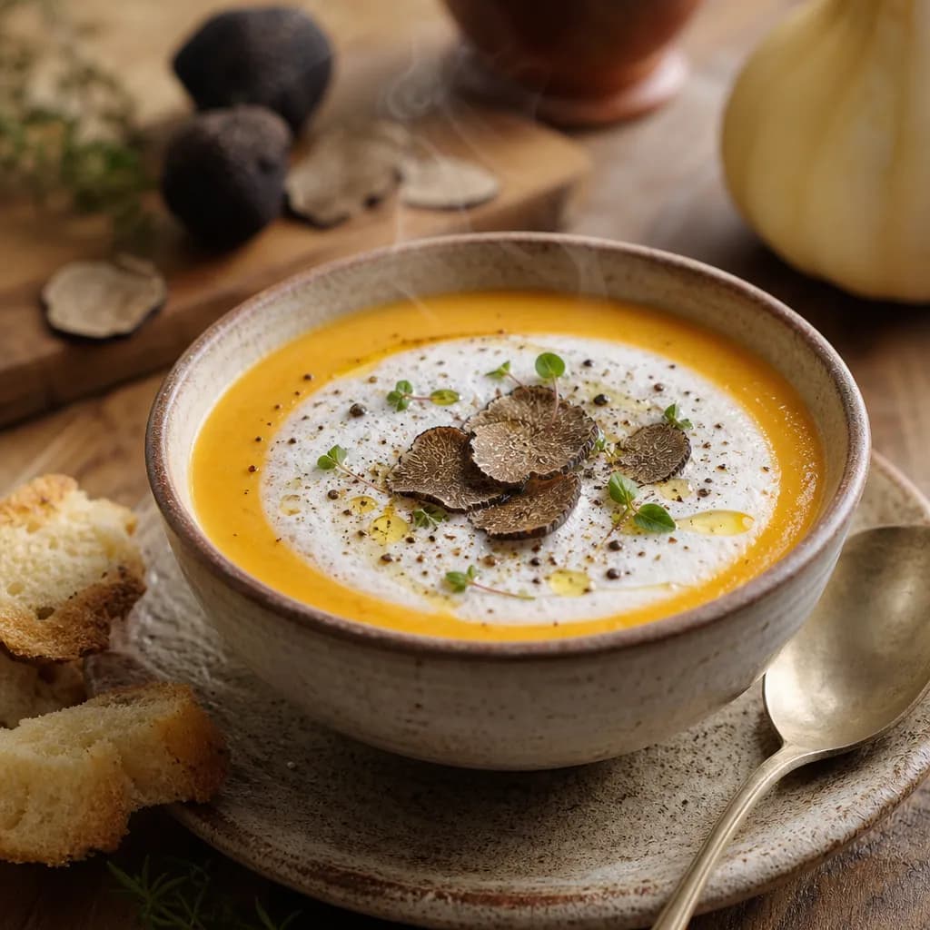Velouté de courge musquée à l'huile de truffe, façon cappuccino