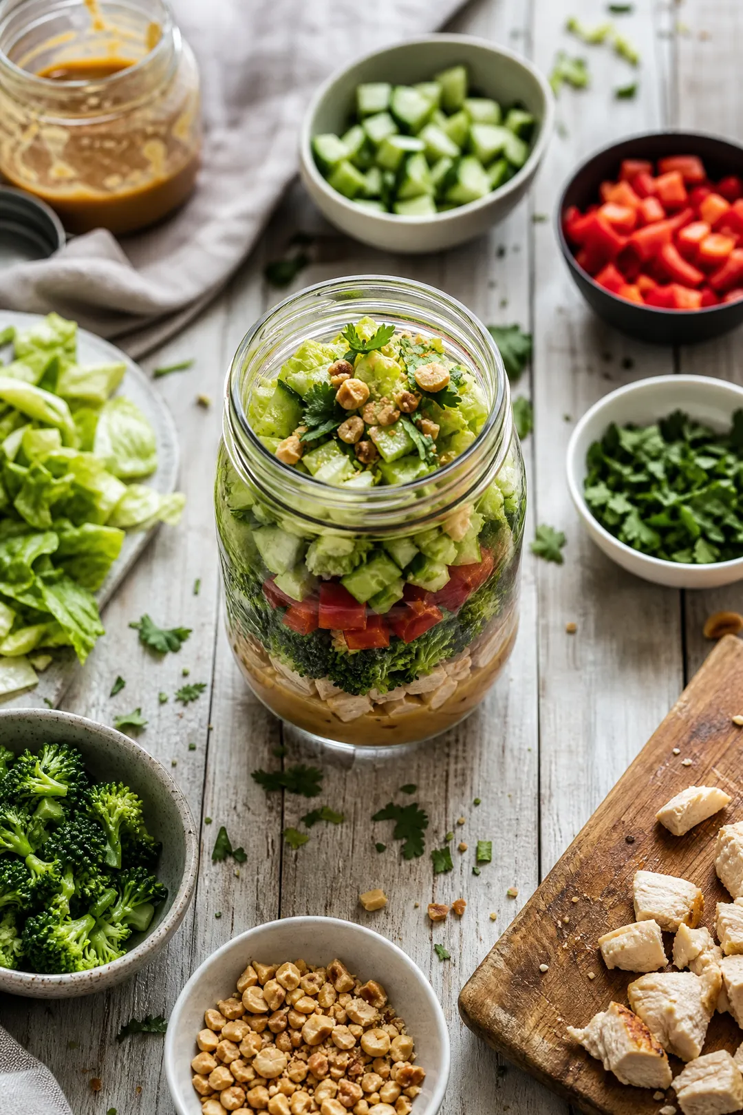 Salade thaï aux cacahuètes dans un bocal Mason