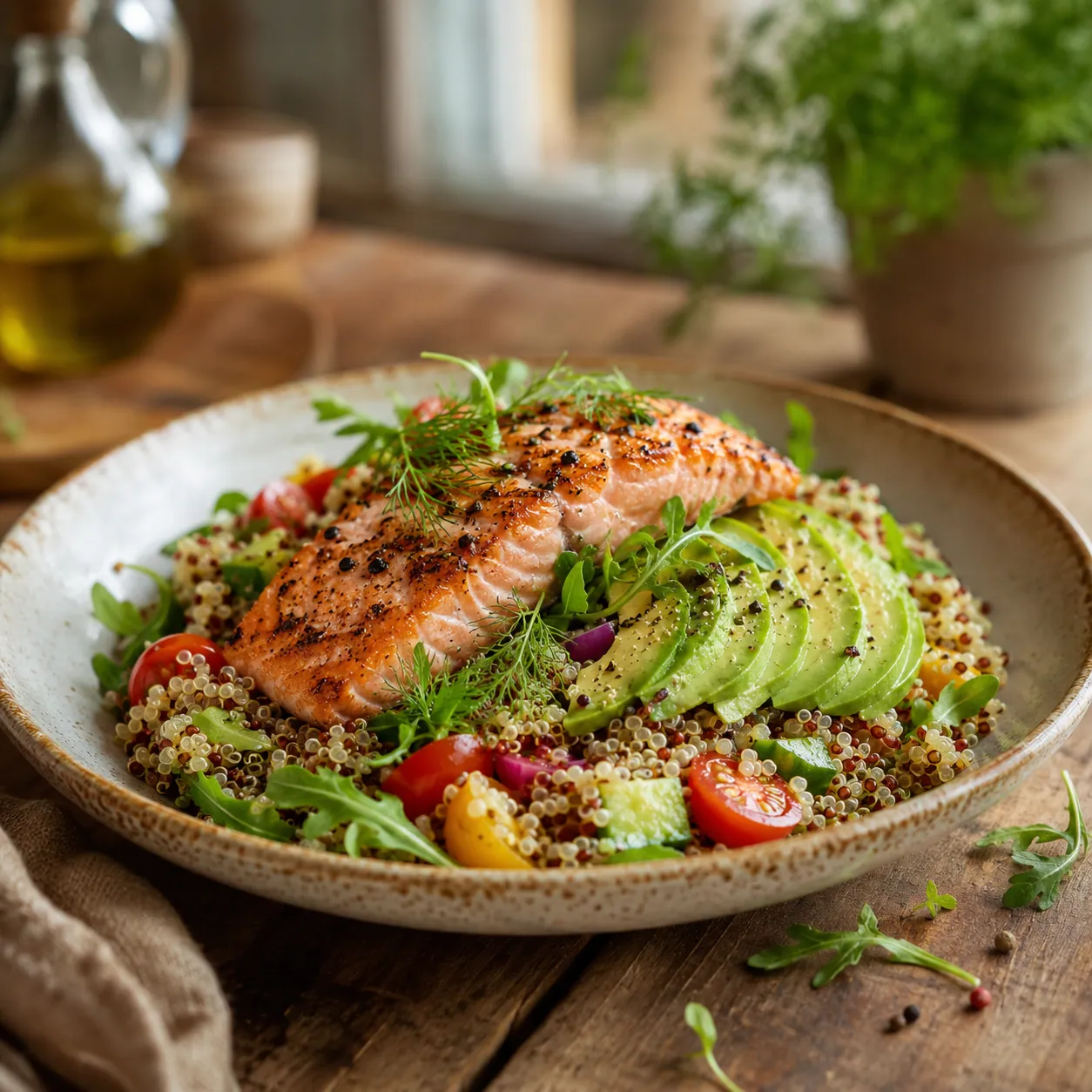 Salade tiède de quinoa, saumon & avocat