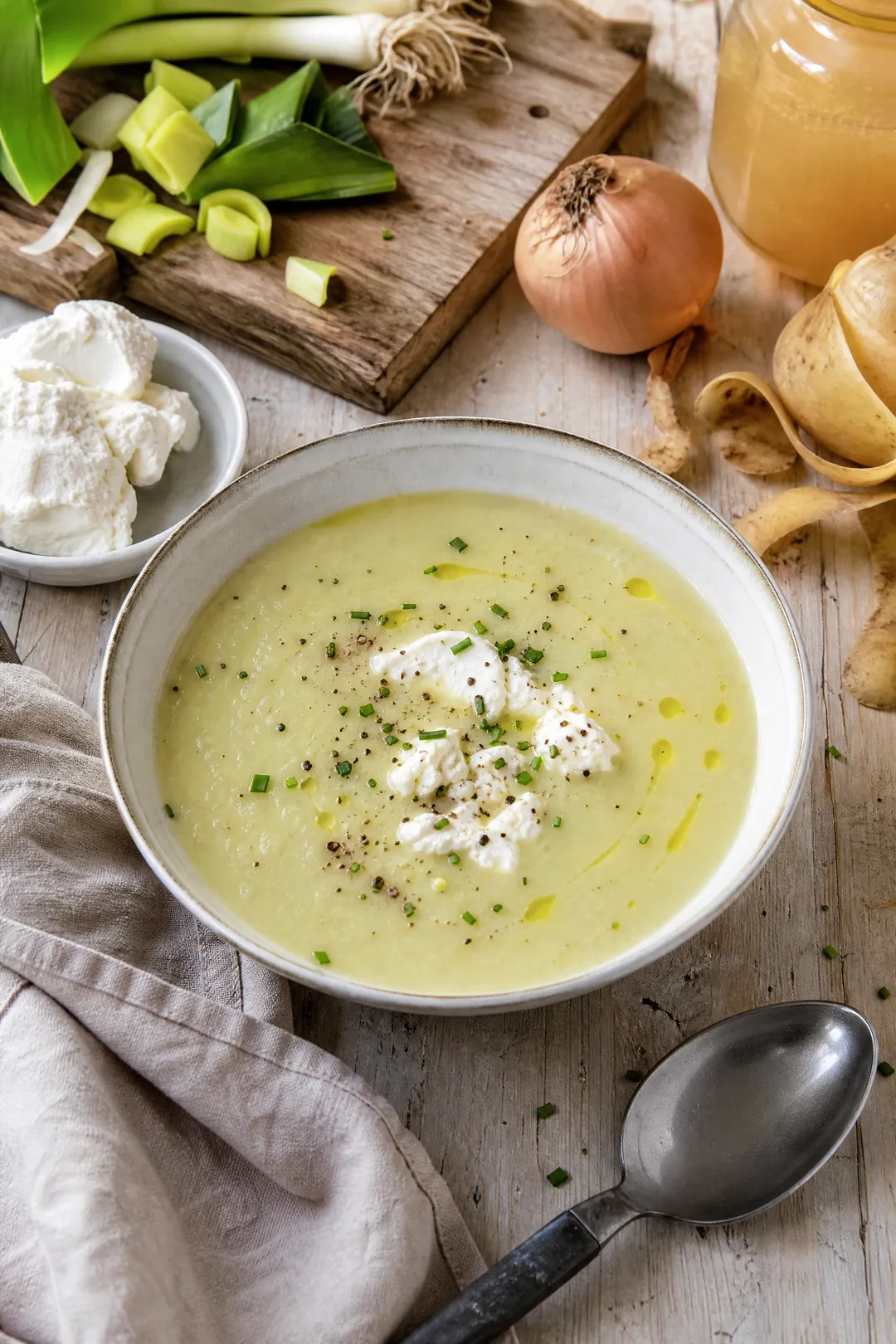 Soupe de poireaux au chèvre frais